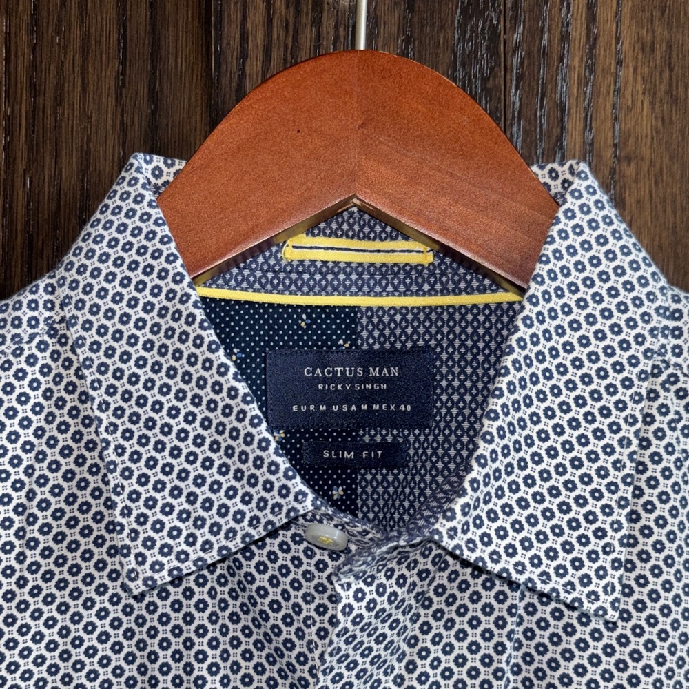 Cactus Navy and White Micro Floral Slim Fit Button-Down Shirt